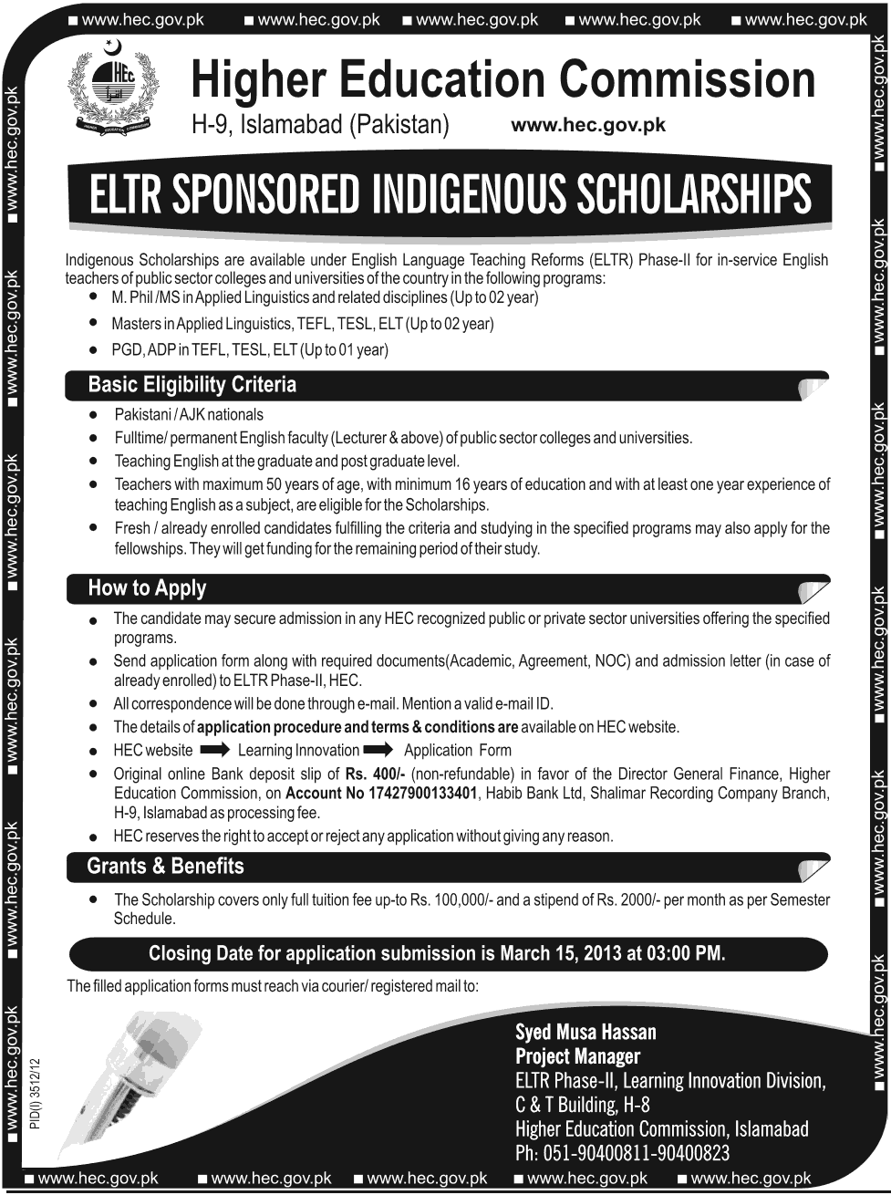 Hec Starts Eltr Sponsored Indigenous Scholarships