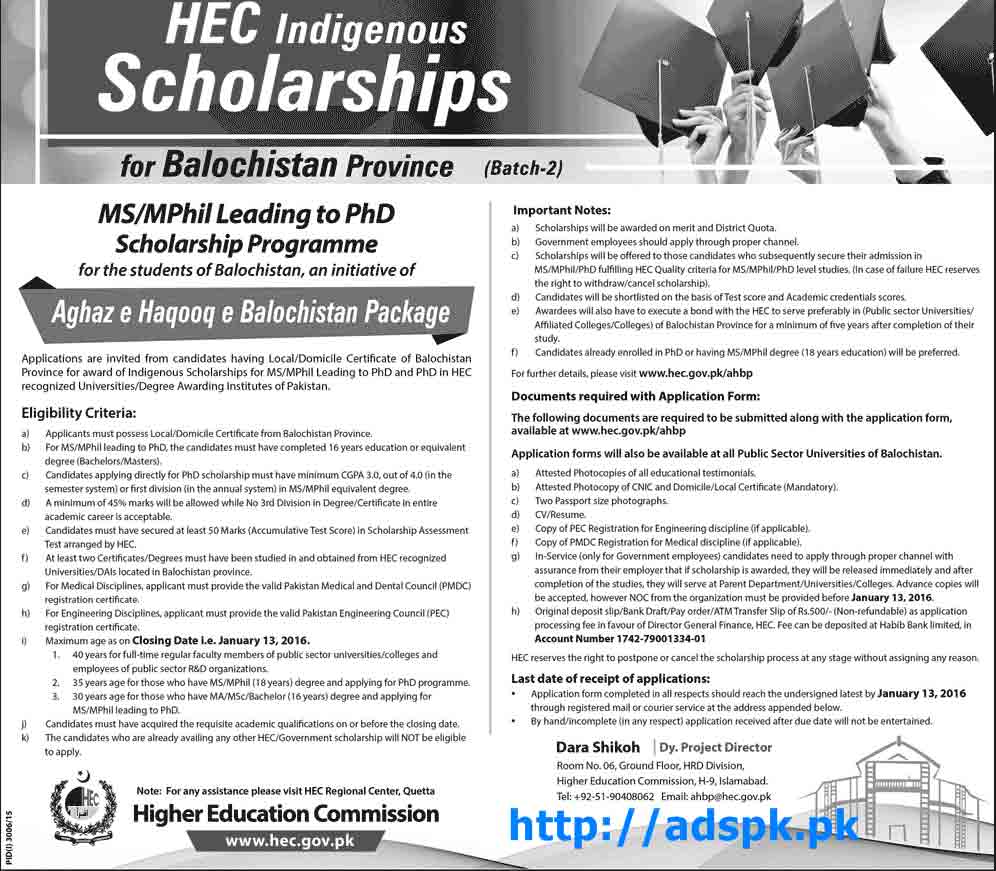 Hec Announces Indigenous Scholarships For Balochistan Province