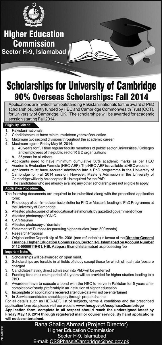 Hec Open Merit Scholarships For Pakistani Postgraduate Students At Cambridge University In Uk