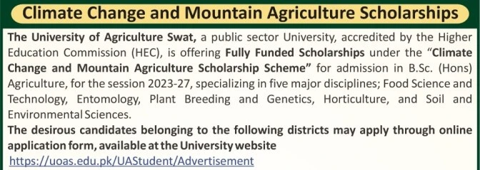 Swat Agriculture University Undergraduate Scholarship