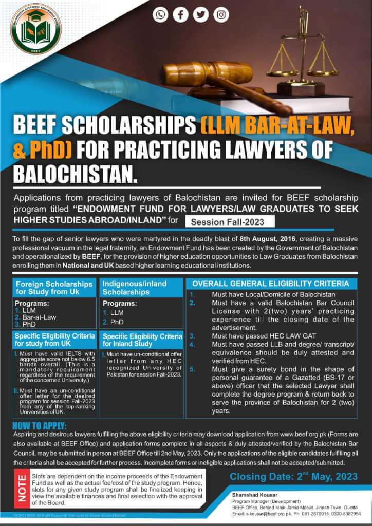 Beef Local And Foreign Scholarships For Llm And Phd In Law