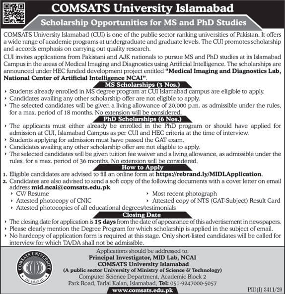 Comsats Ms And Phd Scholarships