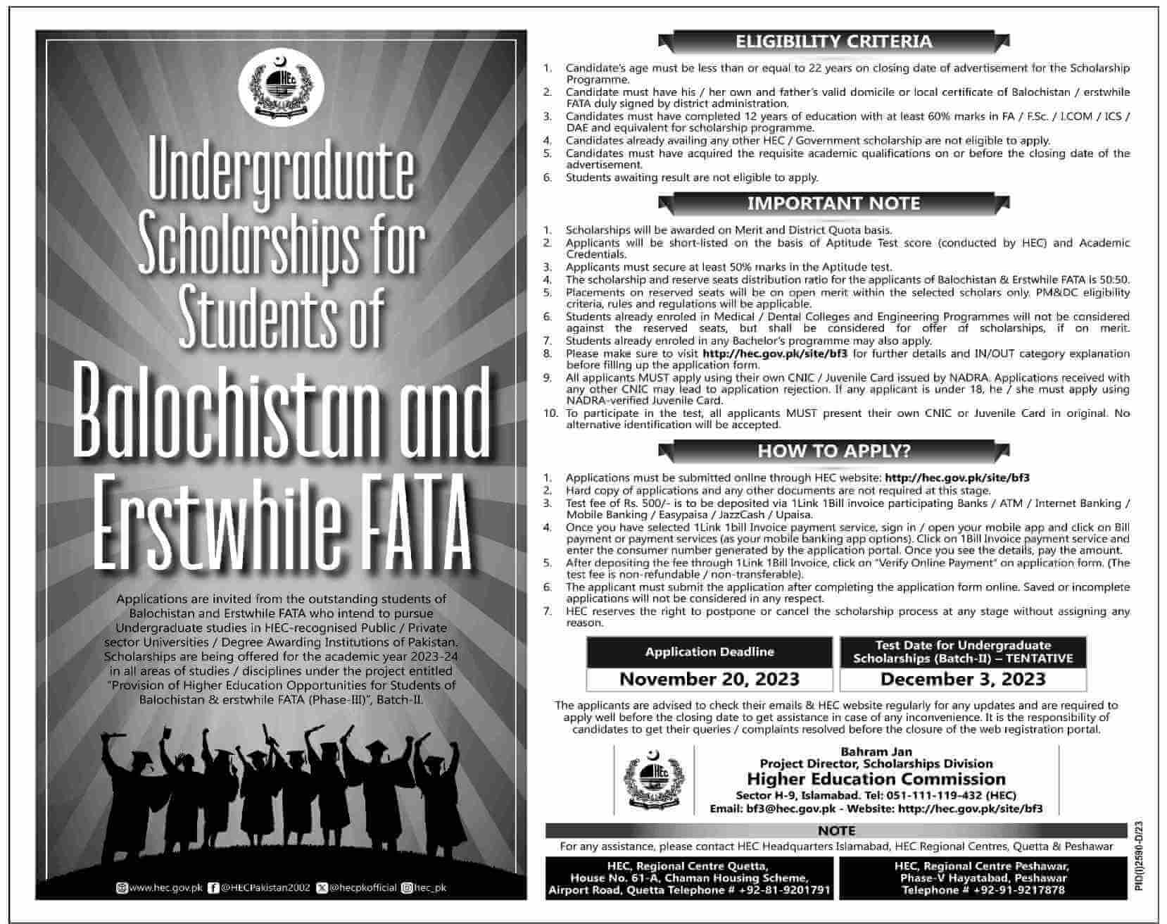 Hec Undergraduate Scholarships For Balochistan And Erstwhile Fata