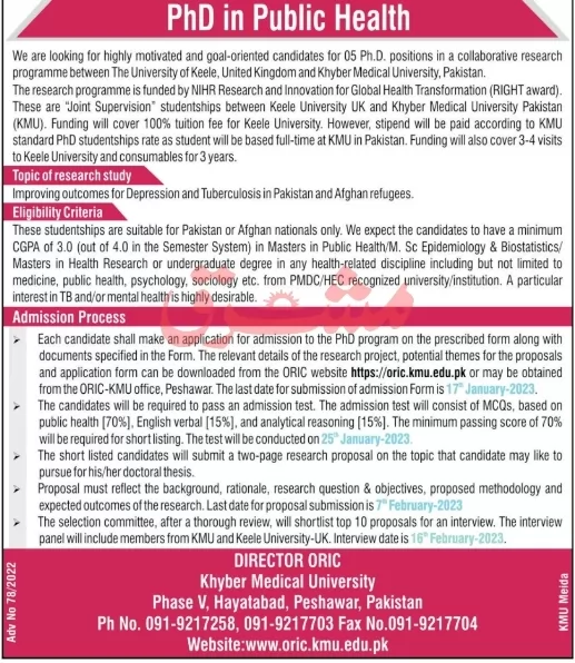 admission announcement of Khyber Medical University
