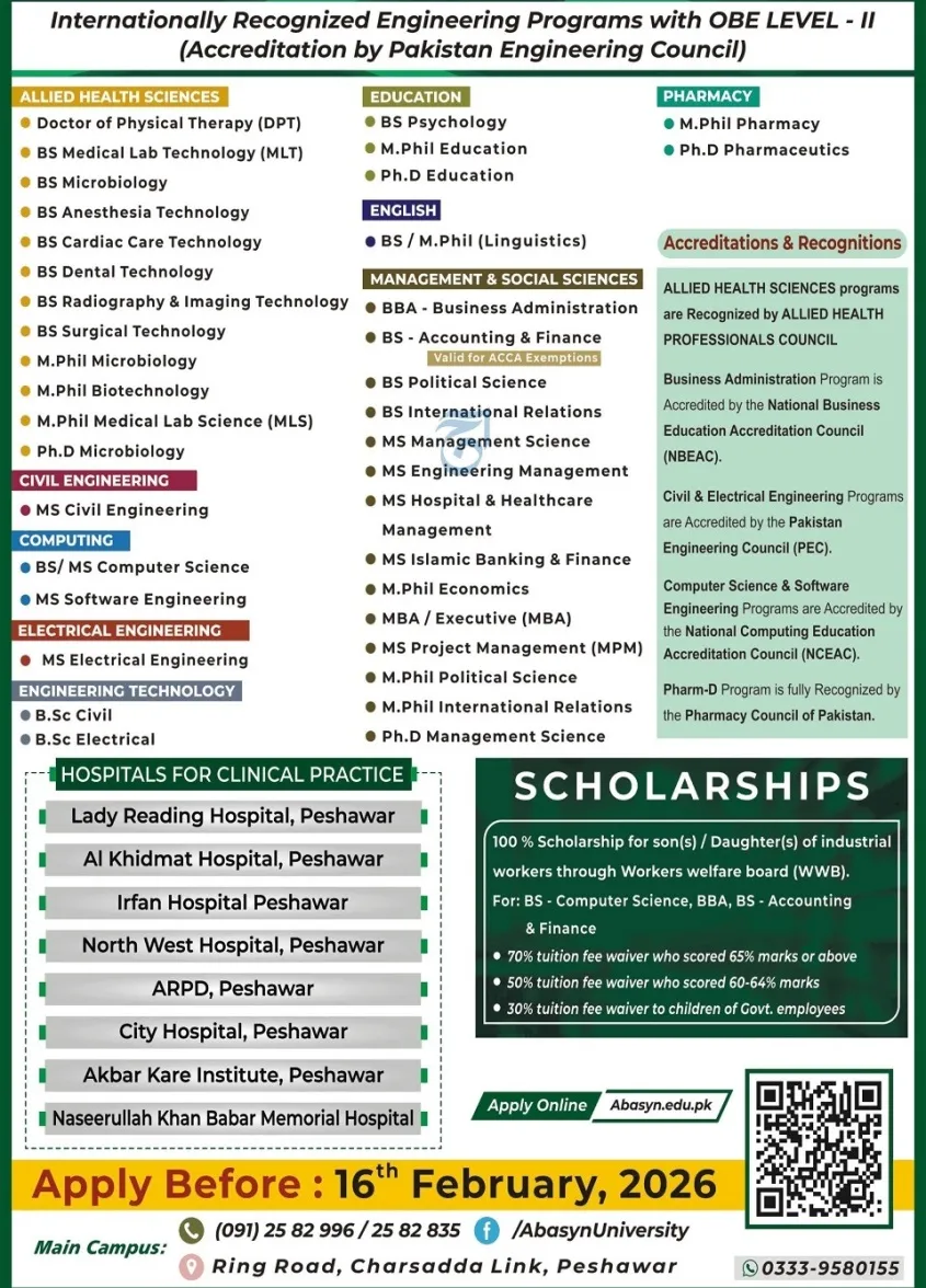 admission announcement of Abasyn University