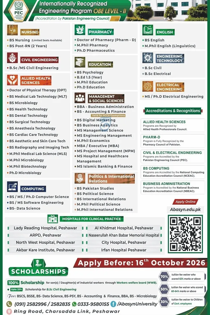 admission announcement of Abasyn University