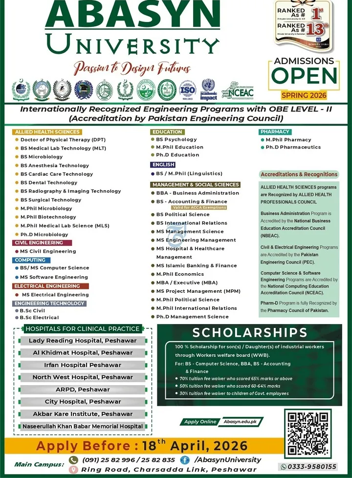 admission announcement of Abasyn University