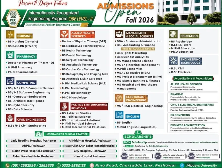 admission announcement of Abasyn University
