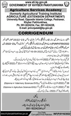 admission announcement of Agriculture Services Academy