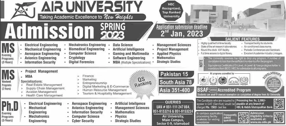 admission announcement of Air University