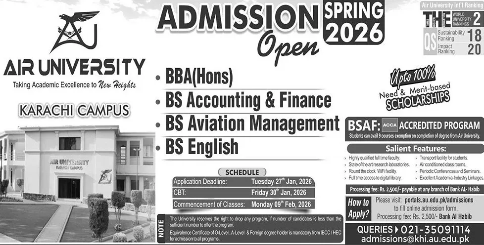AU Karachi Announces BS Admission 2026