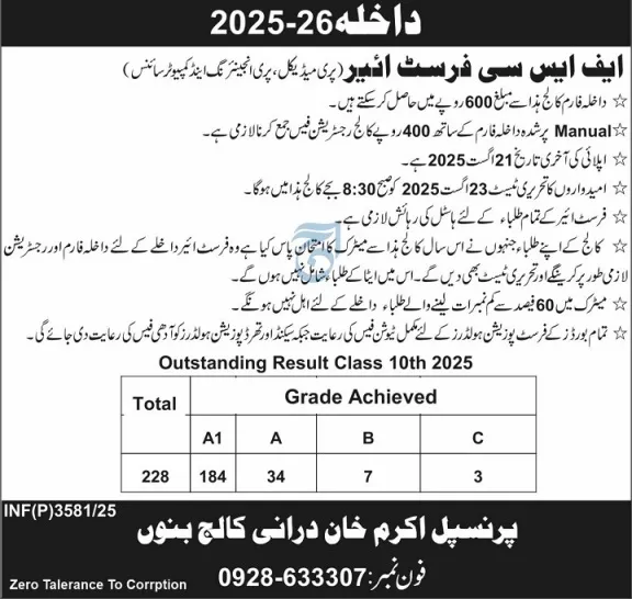 admission announcement of Akram Khan Durrani College