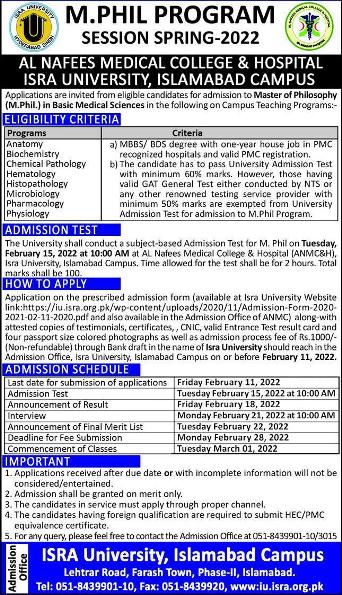 admission announcement of Al-nafees Medical College & Hospital
