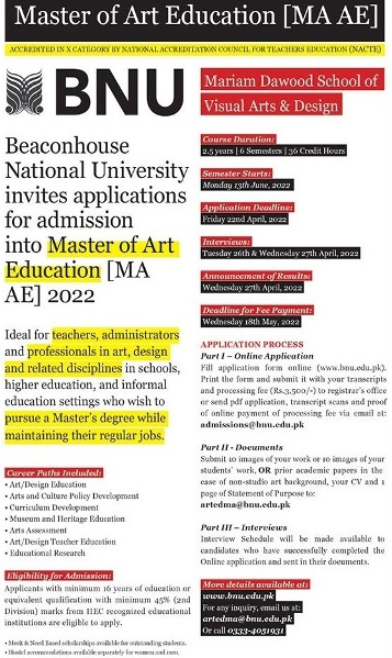 admission announcement of Beaconhouse National University