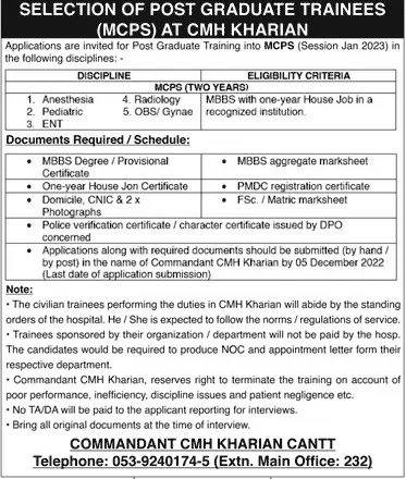admission announcement of Cmh Kharian Medical College