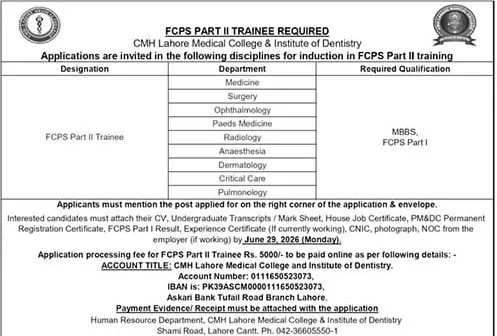 admission announcement of Cmh Lahore Medical College