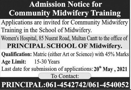 admission announcement of School Of Midwifery/ Nursing, Women Christian Hospital