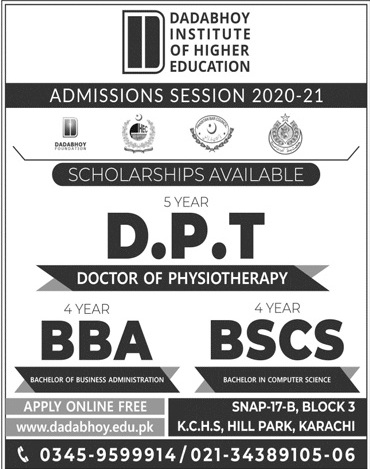 admission announcement of Dadabhoy Institute Of Higher Education