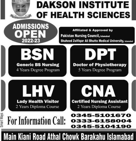 admission announcement of Dakson Institute Of Health Sciences
