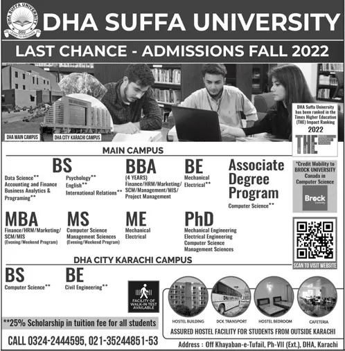 admission announcement of Dha Suffa University(main Campus)