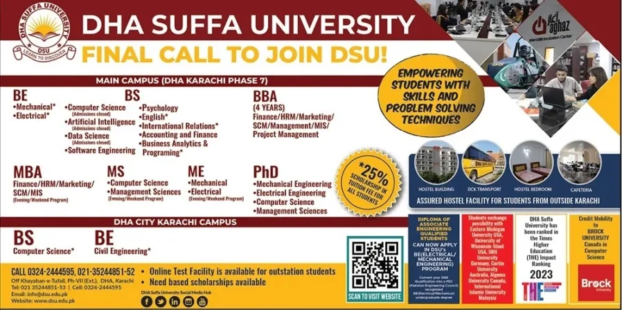 admission announcement of Dha Suffa University(main Campus)