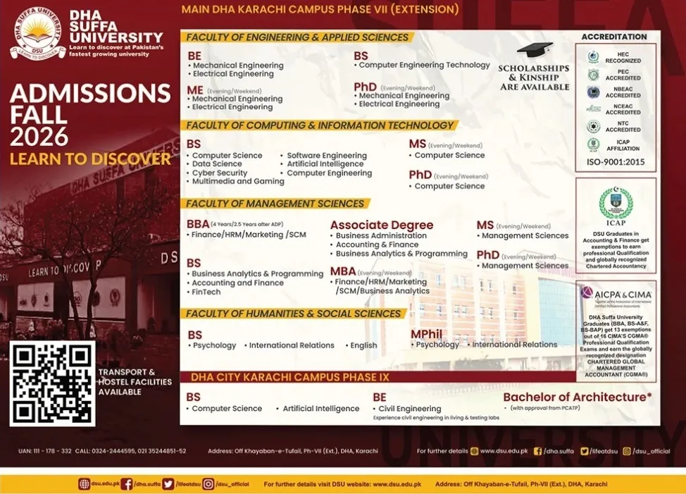 admission announcement of Dha Suffa University(main Campus)