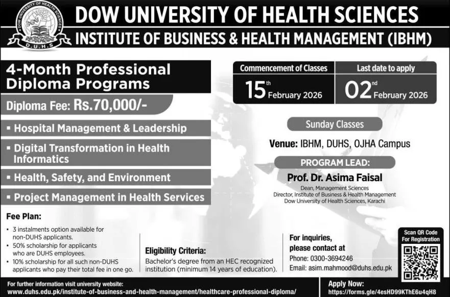 admission announcement of Dow University Of Health Sciences