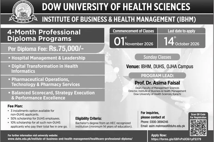 admission announcement of Dow University Of Health Sciences