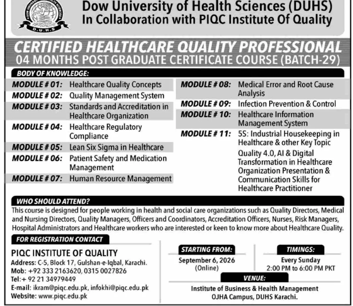 admission announcement of Dow University Of Health Sciences