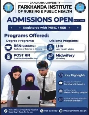 admission announcement of Farkhunda Institute Of Nursing And Public Health