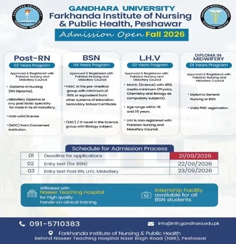admission announcement of Farkhunda Institute Of Nursing And Public Health