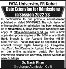 admission announcement of Fata University