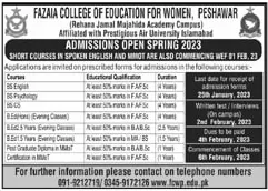 admission announcement of Fazaia College Of Education For Women