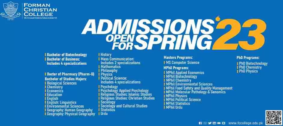 admission announcement of Forman Christian College