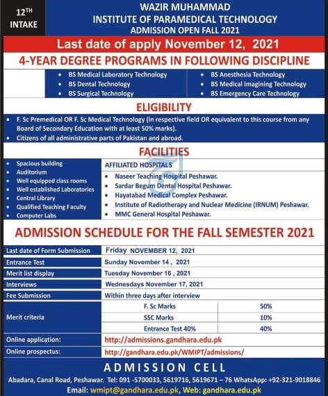 admission announcement of Gandhara University
