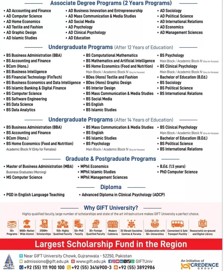 admission announcement of Gift University