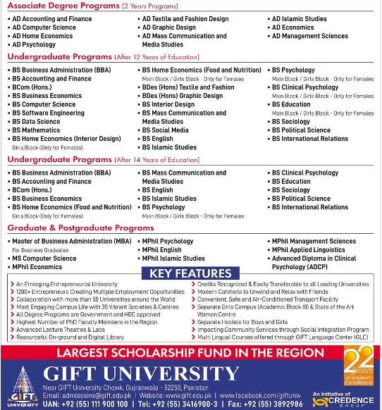 admission announcement of Gift University