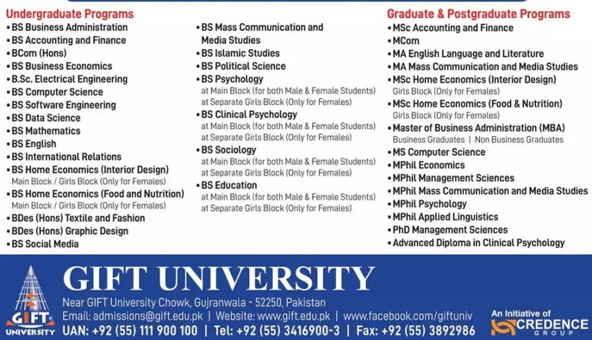 admission announcement of Gift University