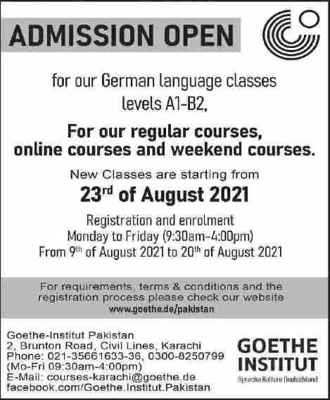 admission announcement of Goethe-institut