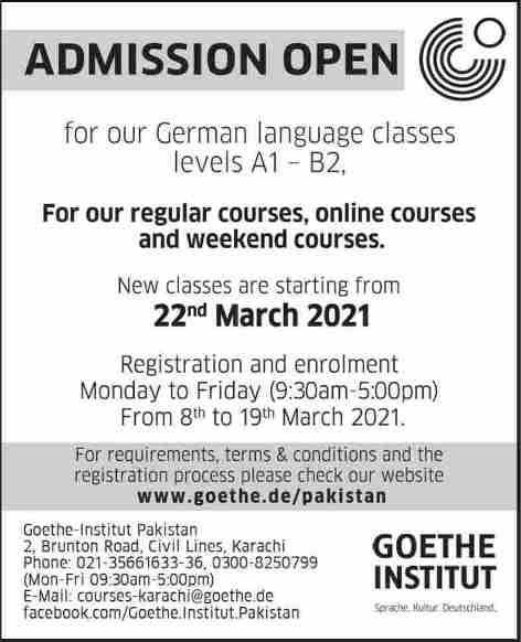 Goethe Institut Gi Karachi Admission 2021 Diploma Cert After Matric Admission