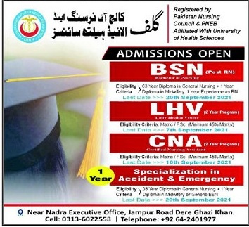 admission announcement of Gulf College Of Nursing