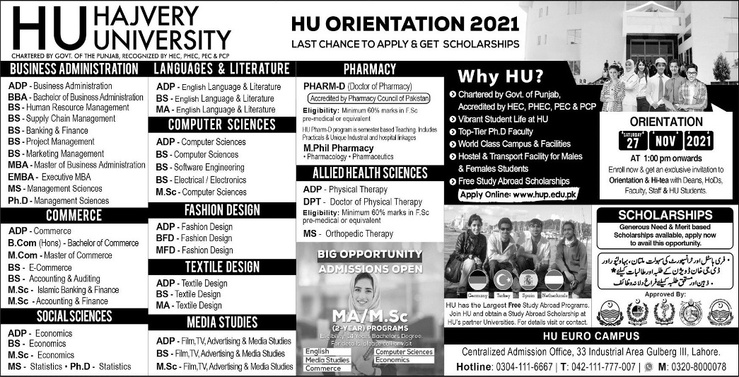 admission announcement of Hajvery University