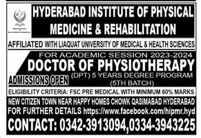 admission announcement of Hyderabad Institute Of Physical Medicine And Rehabilitation
