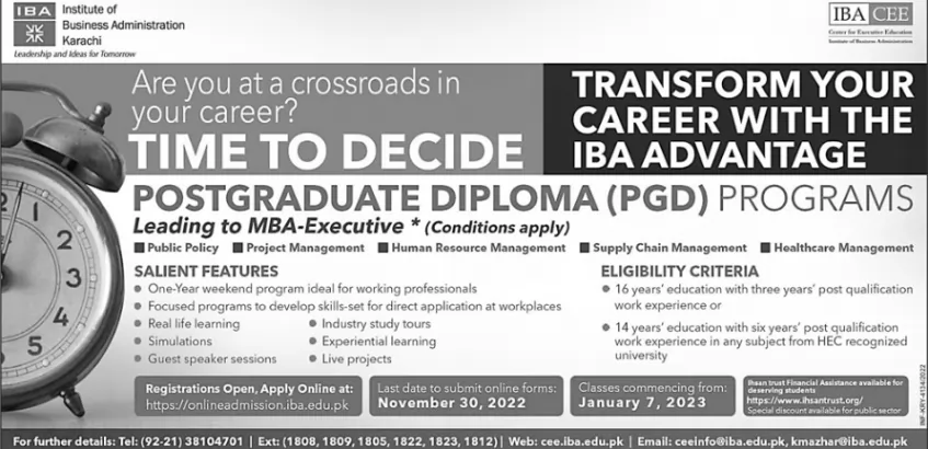 admission announcement of Institute Of Business Administration [khi]