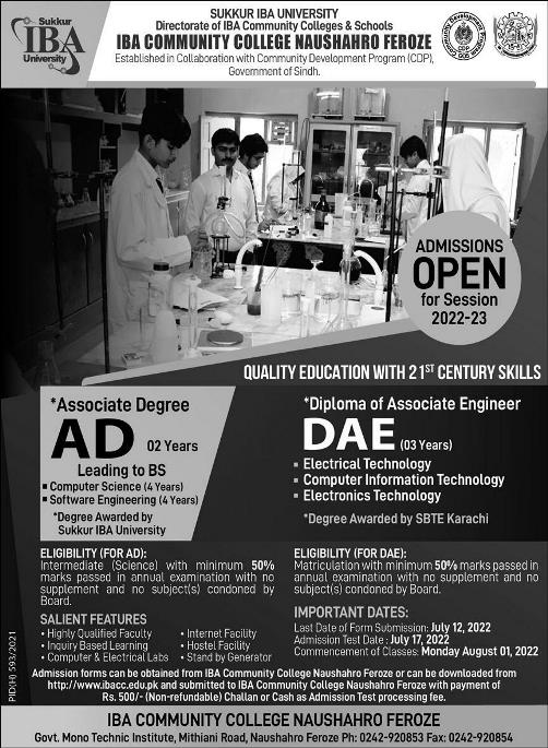 admission announcement of I B A Community College