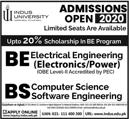 admission announcement of Indus University