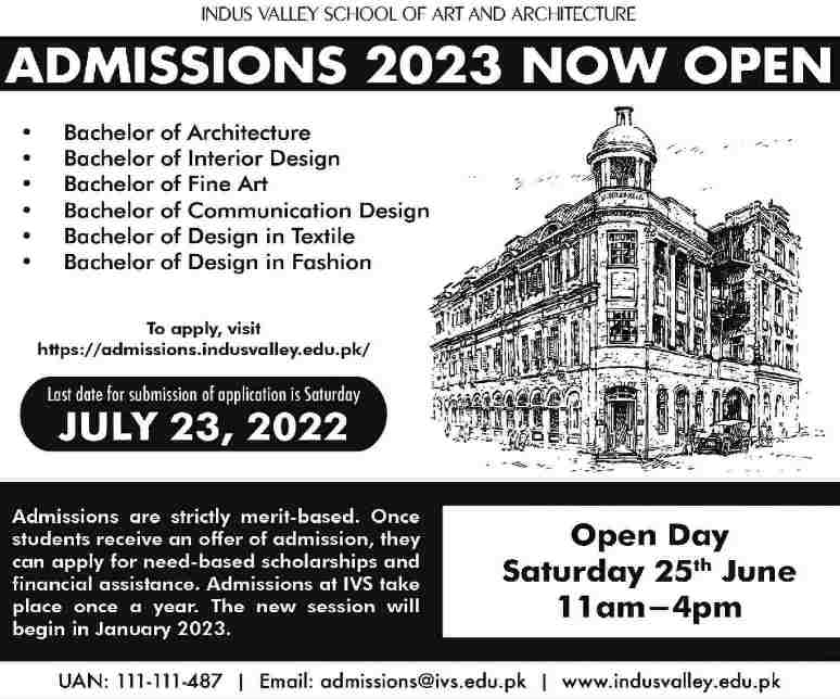 admission announcement of Indus Valley School Of Art And Architecture