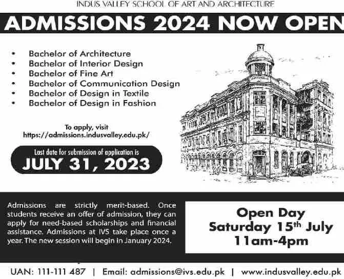 admission announcement of Indus Valley School Of Art And Architecture