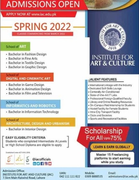 admission announcement of Institute For Art And Culture