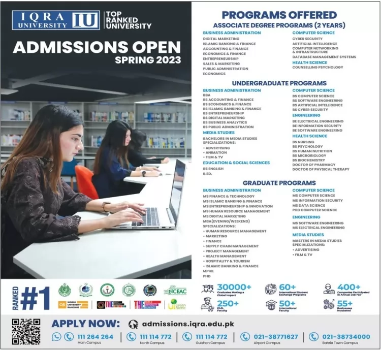 admission announcement of Iqra University [kch]